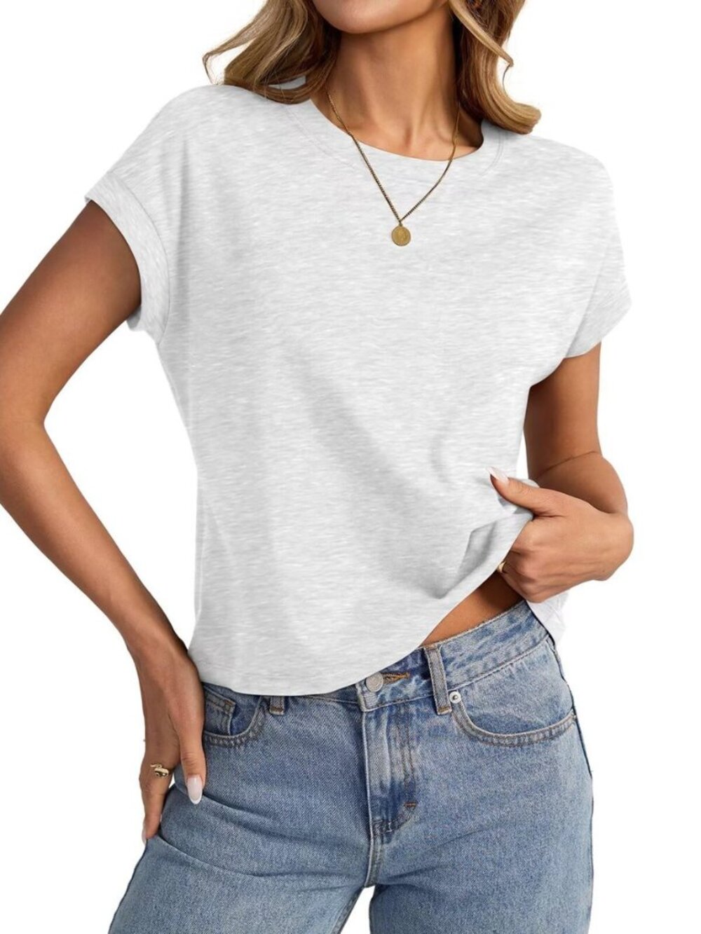 Womens Cotton Crop Tops Loose Fit Crewneck Short Sleeve Summer Tee